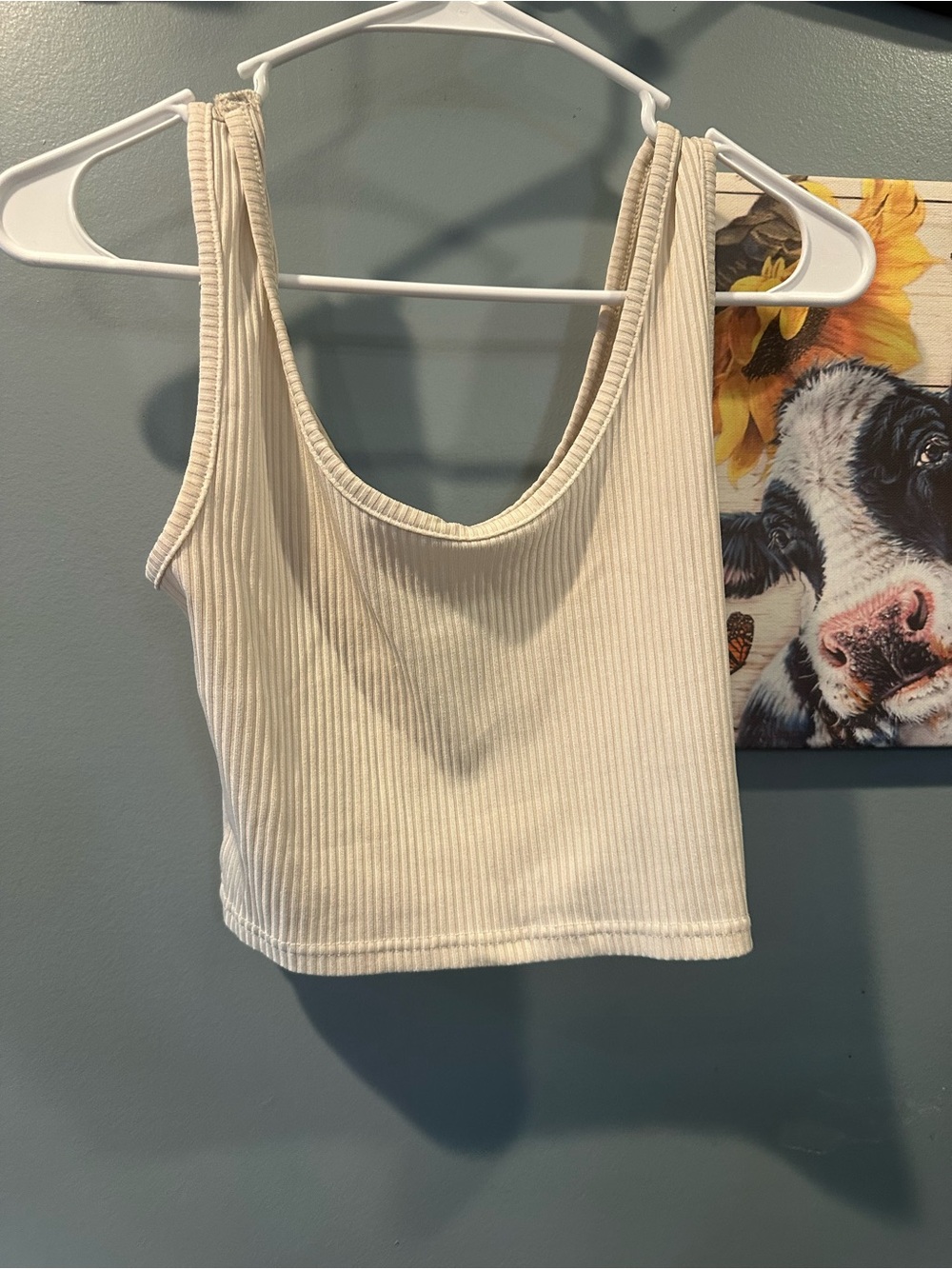 ROMWE Cream Ribbed Crop Tank